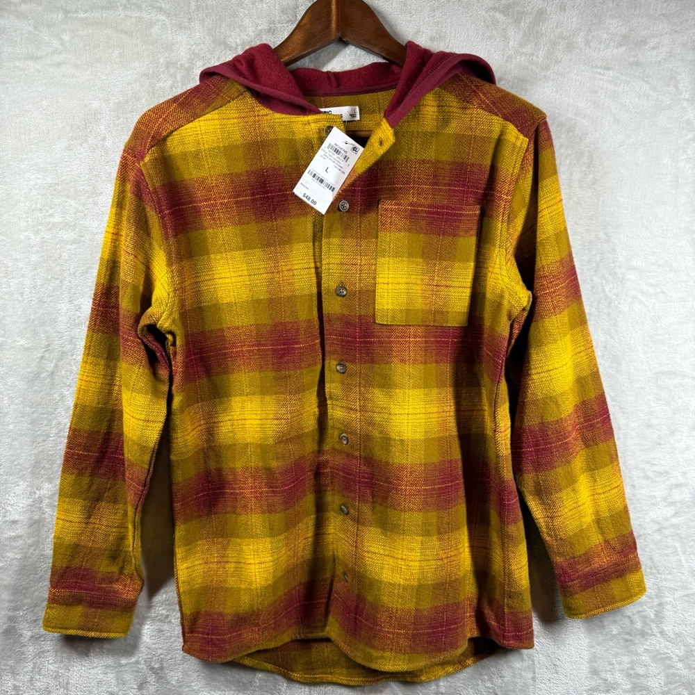 Epic Threads Boys Lg NEW Plaid Hooded Shacket Long Sleeve Flannel Button Mustard